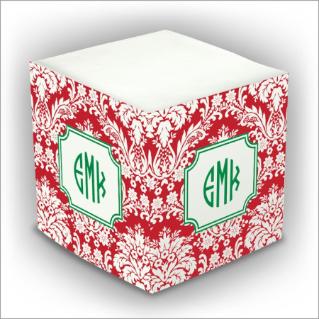 Red Damask Self Stick Memo Cube - Style 60