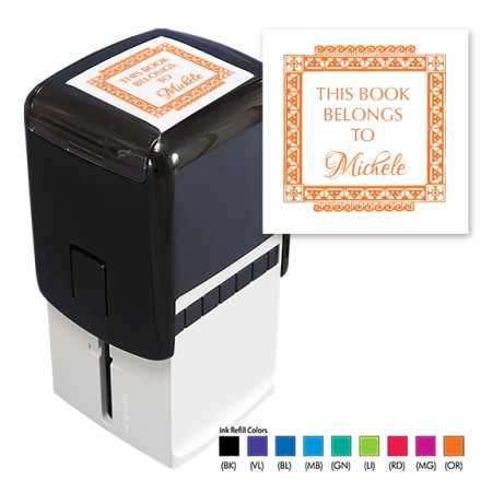 Ornate Book Label Square Stamper - Black ink & 1 Color Refill