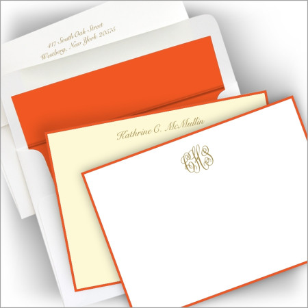 Foil Stamped Orange Hand Bordered Correspondence Cards 
