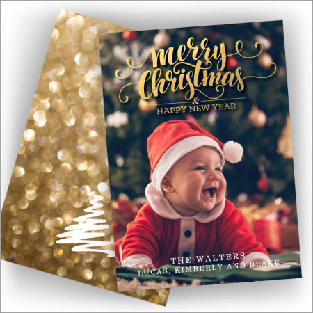 Merry Christmas Greetings Photocard Gold