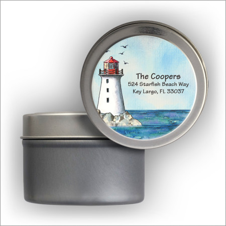 Watercolor Lighthouse Address Labels Tin