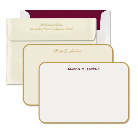 Gold Rounded Hand Bordered Correspondence Cards
