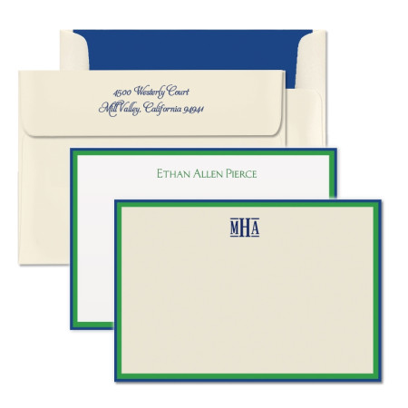 Navy & Kelly Green Double Hand Bordered Cards 