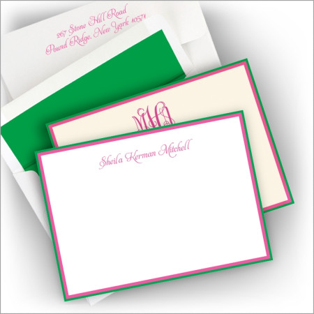 Hot Pink/Kelly Green Double Hand Bordered Cards 