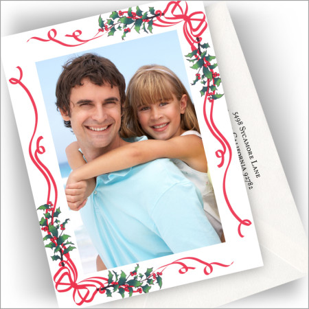 Bows & Holly Photo Christmas Card - Vertical