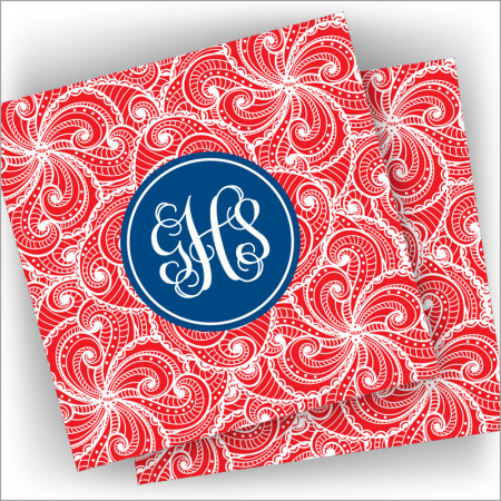 Designer Coasters - with Monogram - Red Swirls