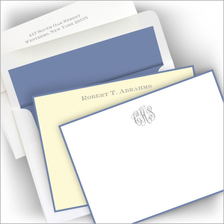 Foil Stamped Periwinkle Hand Bordered Correspondence Cards 