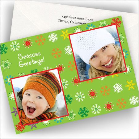 Multi-Colored Snowflakes Photo Cards
