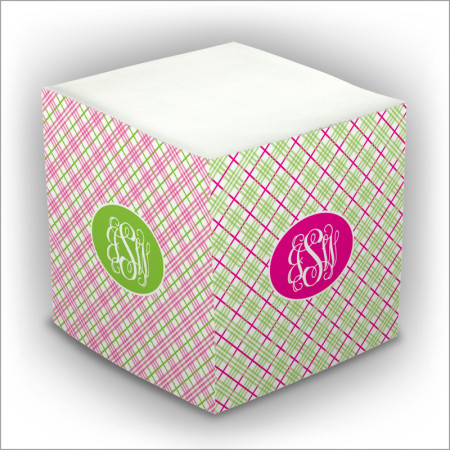 Pink Plaid Self Stick Memo Cube - Style 9
