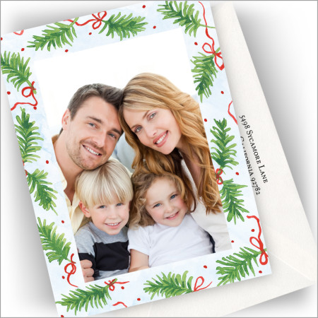 Pine Boughs with Ribbon Photo Cards - Vertical