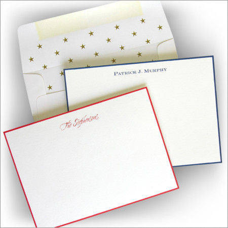 Red & Blue Hand Bordered Correspondence Cards