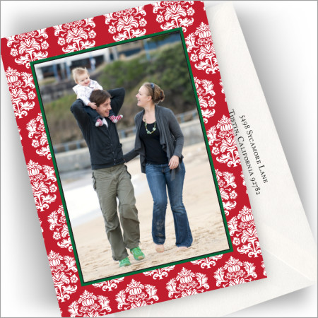 Red Damask Photo Cards - Vertical