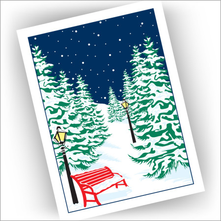 Snowy Red Bench Holiday Cards