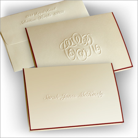Wine Hand Bordered Embossed Stationery - Fold Note