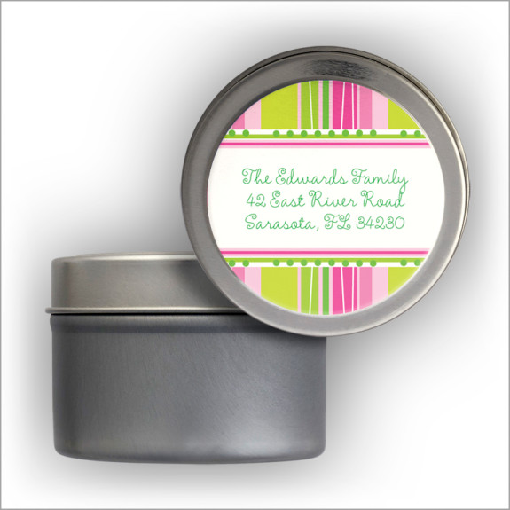 Pink Stripe at a Slant Labels Tin