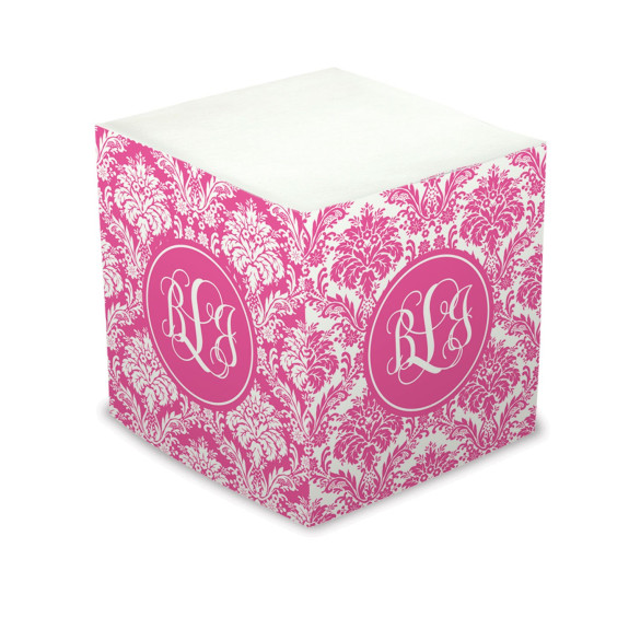 Hot Pink Damask Self Stick Memo Cube - Style 1