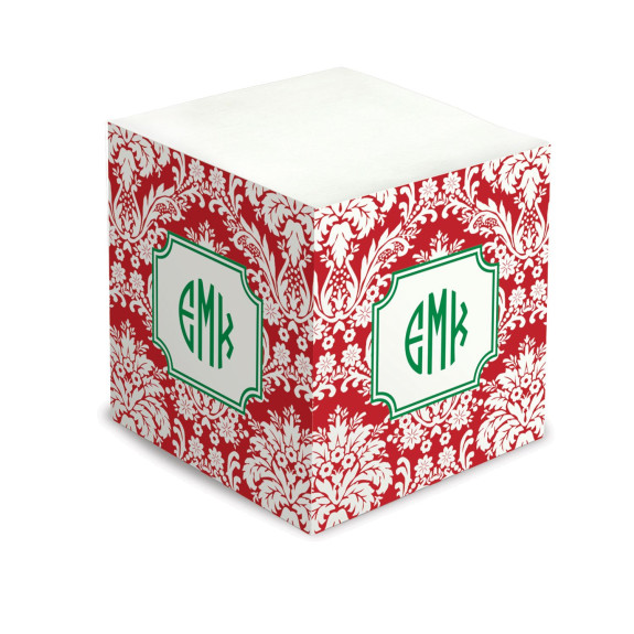 Red Damask Self Stick Memo Cube - Style 60