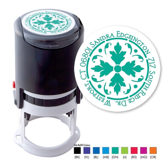 Damask Round Stamper - Black ink & 1 Color Refill
