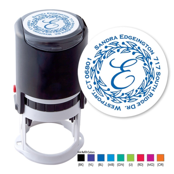 Greenery Wreath Round Stamper - Black ink & 1 Color Refill