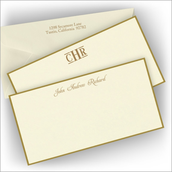 Slender Hand Bordered Ivory/Gold Correspondence Cards