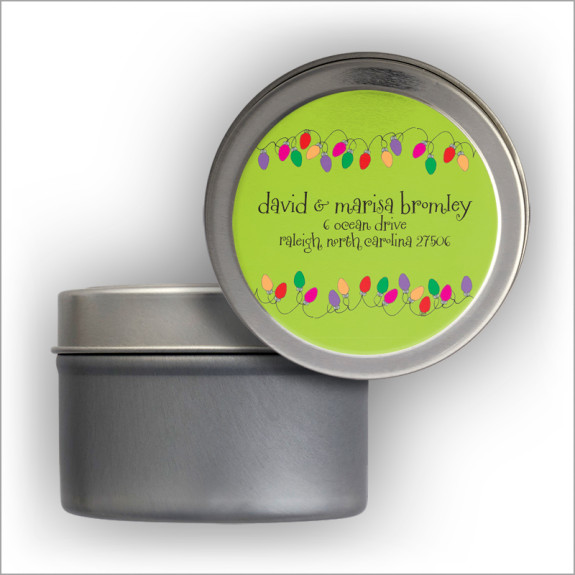 Christmas Lights Address Labels Tin