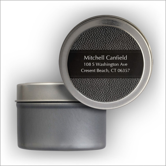 Side Black Leather Return Address Labels Tin