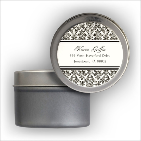 Distressed Damask Label Tin - Black 