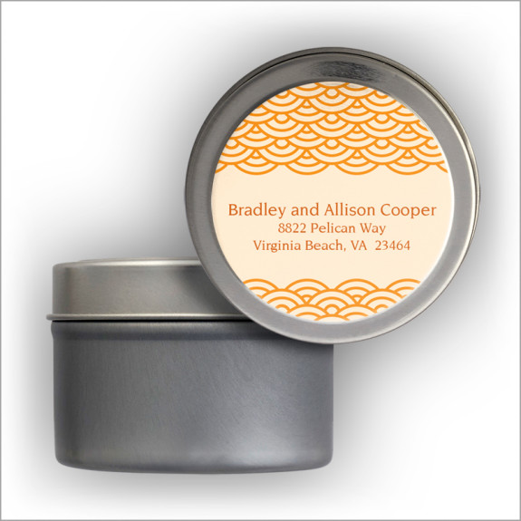 Peach Woodblock Pattern Address Labels Tin