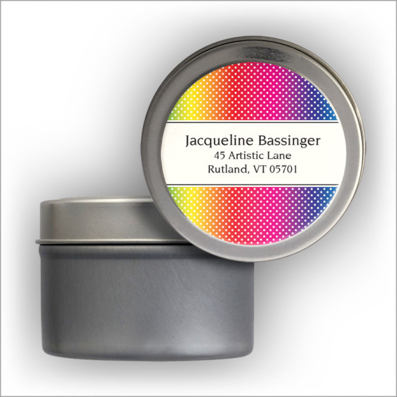 Rainbow Polka Dots Labels Tin