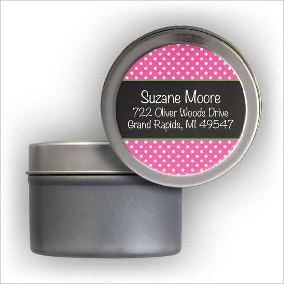 Hot Pink Polka Dots Square Address Labels Tin