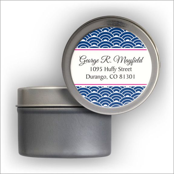 Blue Woodblock Square Address Labels Tin