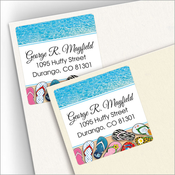 Beach Flip Flops Square Address Labels