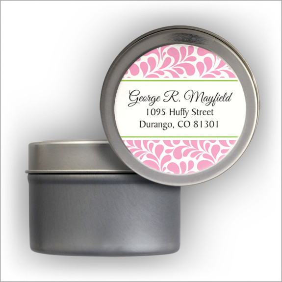 Pink Paisley Square Address Labels Tin
