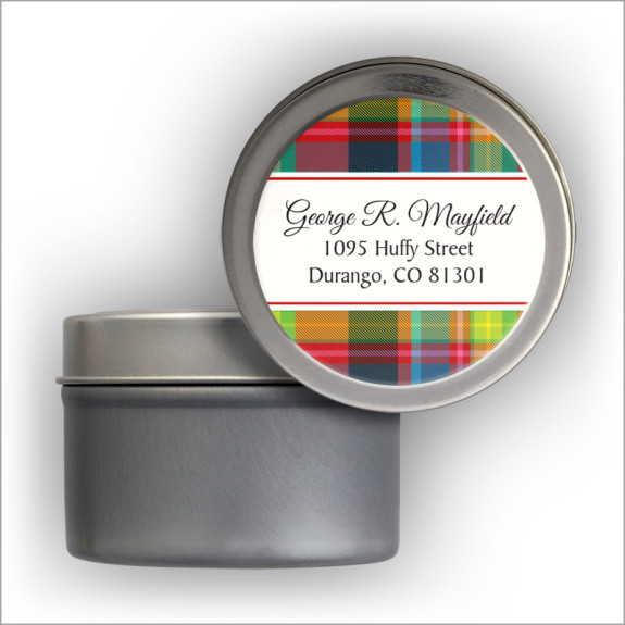 Plaid Red Square Address Labels Tin