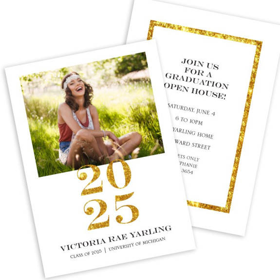 Faux Foil Year Photo Card Invitation