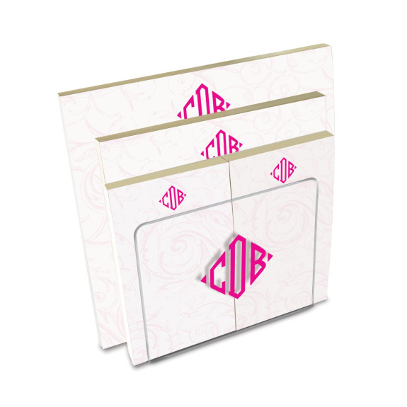 Flourish Memo Pad Set & Acrylic Holder with Monogram