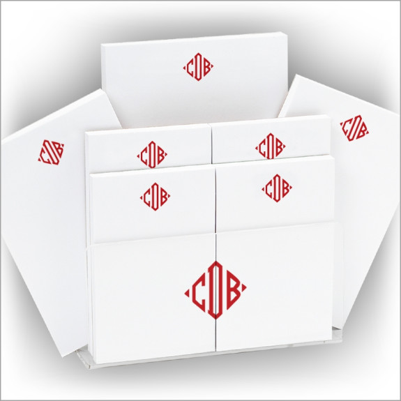 Desk Memo Pad Set & Acrylic Holder with Monogram - White