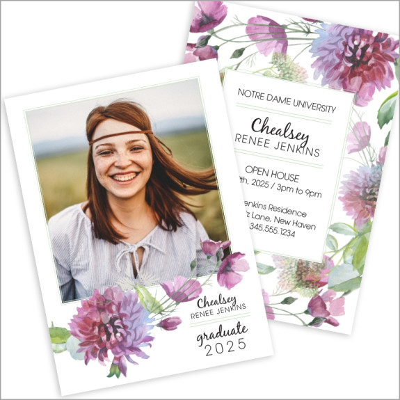 Purple Floral Graduation Invitation