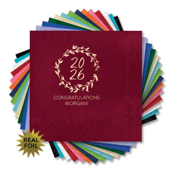 Year Grad Wreath - Foil Beverage Napkins