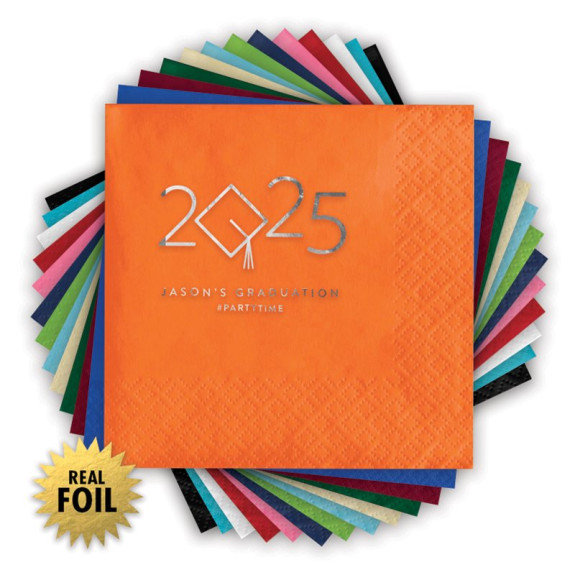 Year Grad Cap - Foil Beverage Napkins