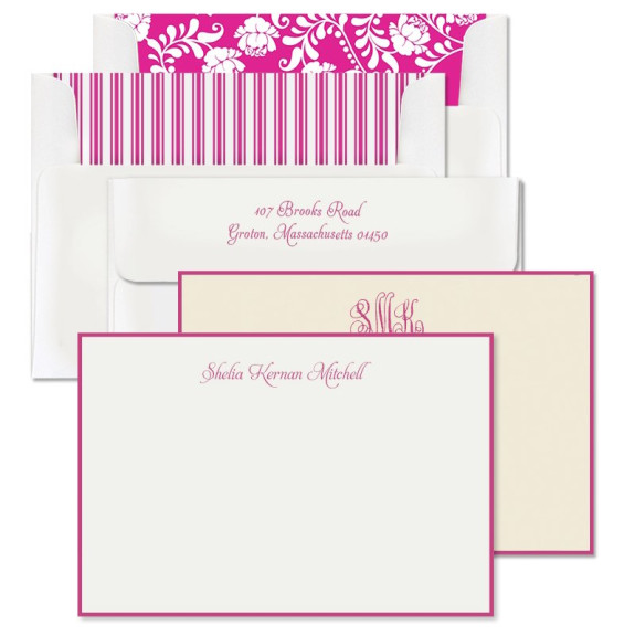 Hot Pink Hand Bordered Correspondence Cards