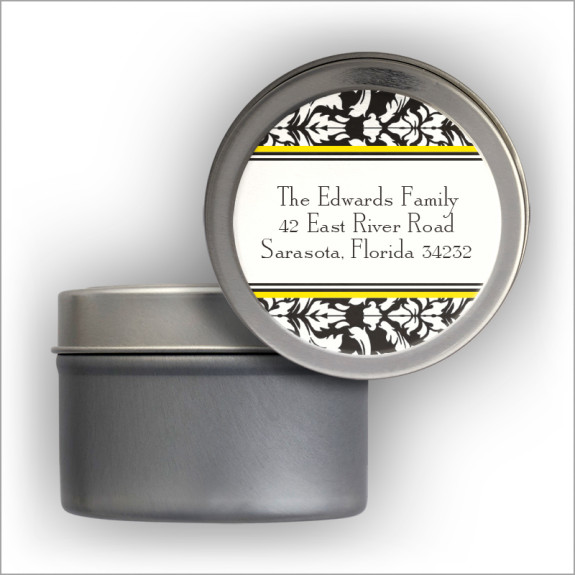 Black Damask Labels Tin
