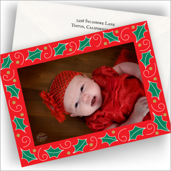 Holly Border Photo Cards - Horizontal