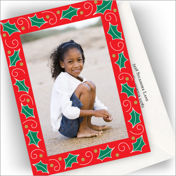Holly Border Photo Cards - Vertical