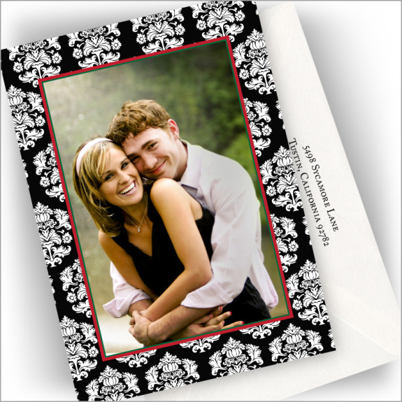 Black Damask Photo Cards - Vertical