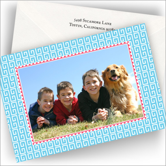 Blue Greek Key Photo Cards - Horizontal