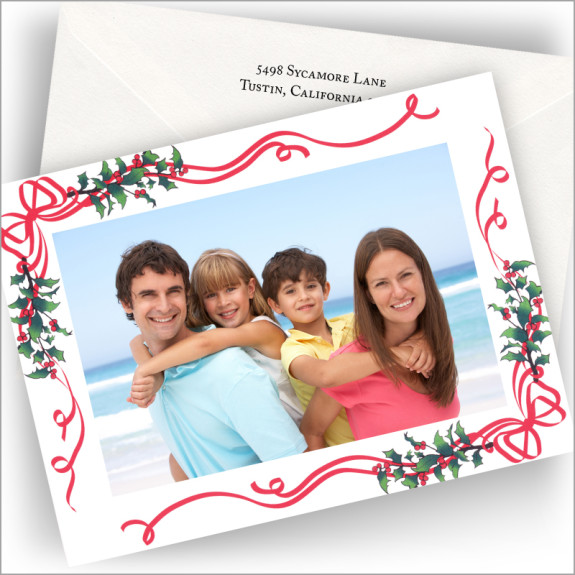 Bows & Holly Photo Christmas Card - Horizontal
