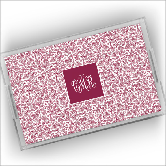 Designer Serving Trays - Large - with Monogram - Floral