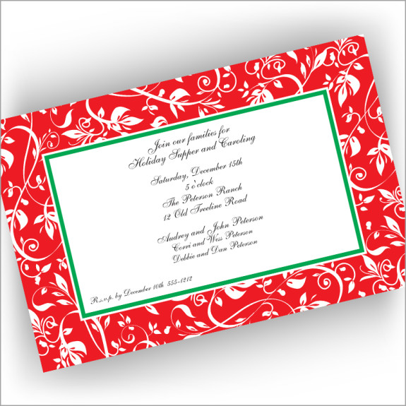 Red Filigree Border Invitations - Horizontal