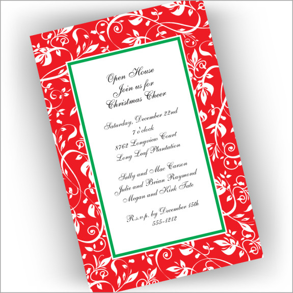 Red Filigree Border Invitations - Vertical
